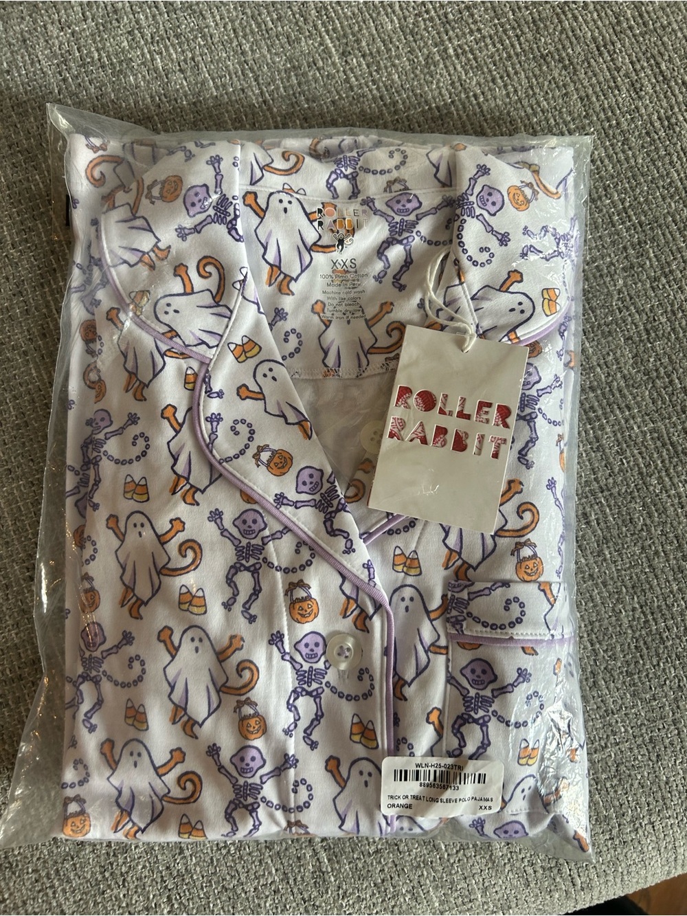 Roller Rabbit Women's Ghost & Skeleton Pajama Set - White/Purple/Orange